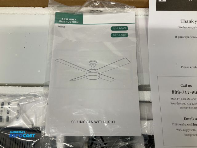 Lot 2-92663 - New Ceiling fan with light, HZDQ