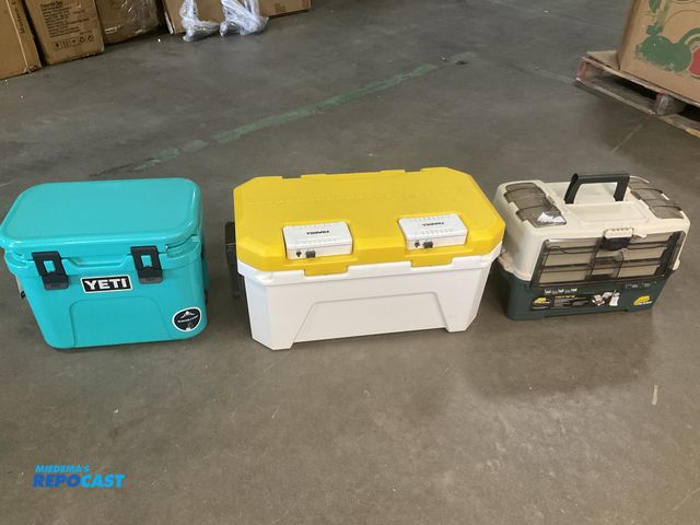 Lot 2-95163 - Blue Yeti Cooler measuring 17” x 11” x 14”, a Frabil Magnum Bait Staion 30qt Cooler measuring 26” x ...