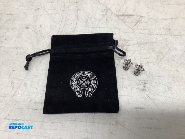 Lot 2-74028 - New Chrome Hearts Flare stud earrings, fleur-de-lis motif crafted from sterling silver