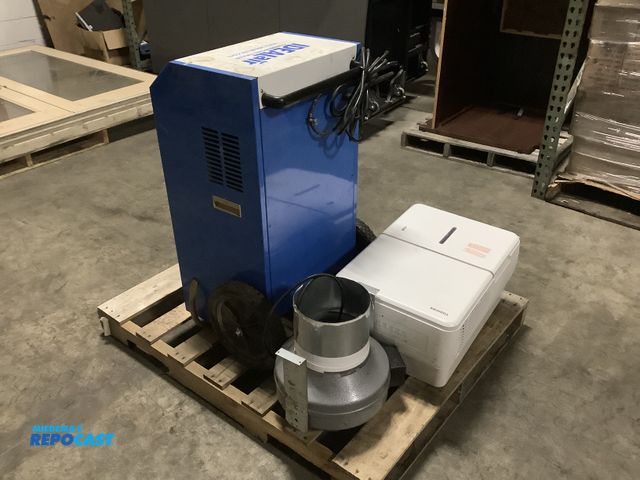 Lot 2-77912 - Skid lot of (3) including: deal or commercial-grade 180PINT dehumidifier on wheels, Toshiba dehumidi...