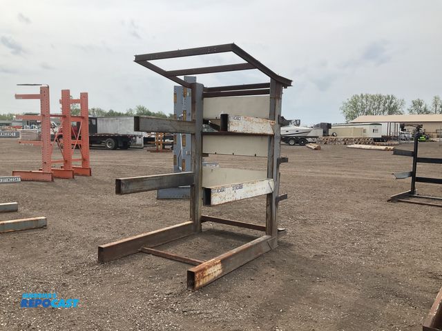 Lot 2-34493 - Metal cantilever rack 58”W x 90” x 96”T overall, top rack arms are 48”L, middle are 60”L and bottom ...