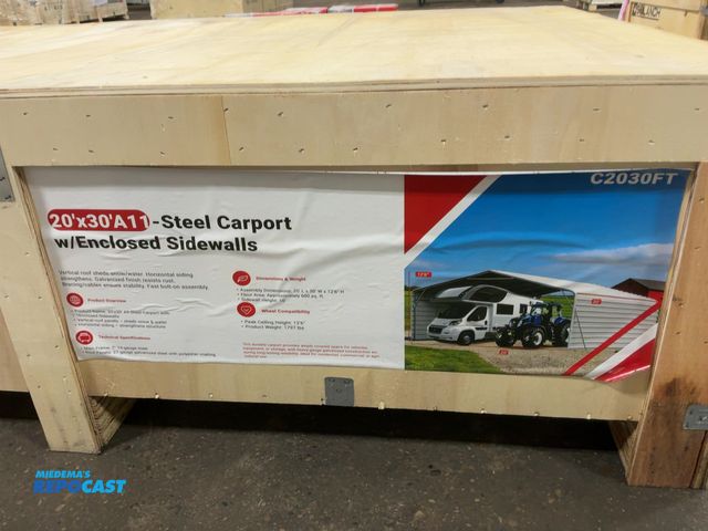 Lot 2-21926 - New SDLANCH 20’x30’ All-Steel Carport with 10’ Enclosed Sidewalls, 12’6” Tall, 10’ Sidewall Height, ...