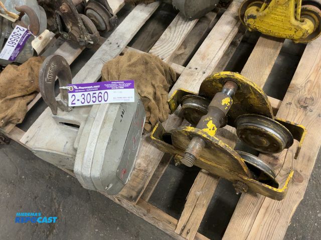 Lot 2-30560 - CM 1-1/2 Ton Manual Chain Hoist with I-beam trolley, trolley missing nuts