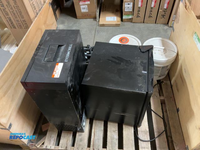 Lot 2-60453 - Skid lot of miscellaneous Items Including Ever Chill Drawer, Mini Fridge, Adhesive, and More