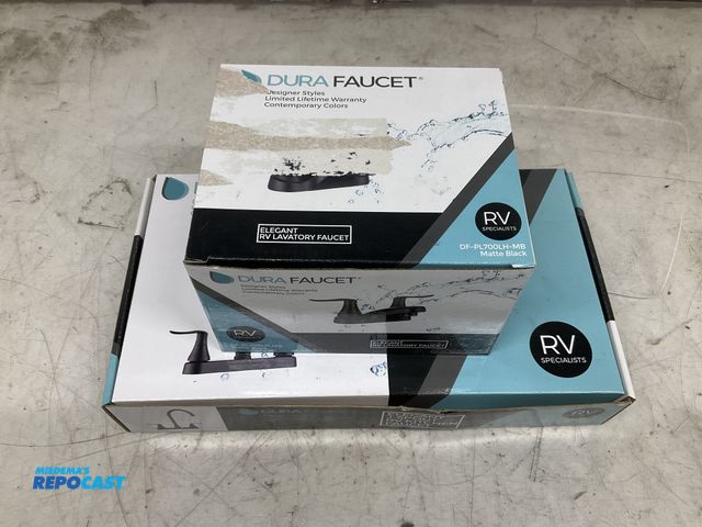 Lot 2-79963 - Lot of (1) Dura Faucet, RV Lavatory Faucet DF-PL700LH-MB Matte Black, (1) Dura Faucet J-Spout for Ki...