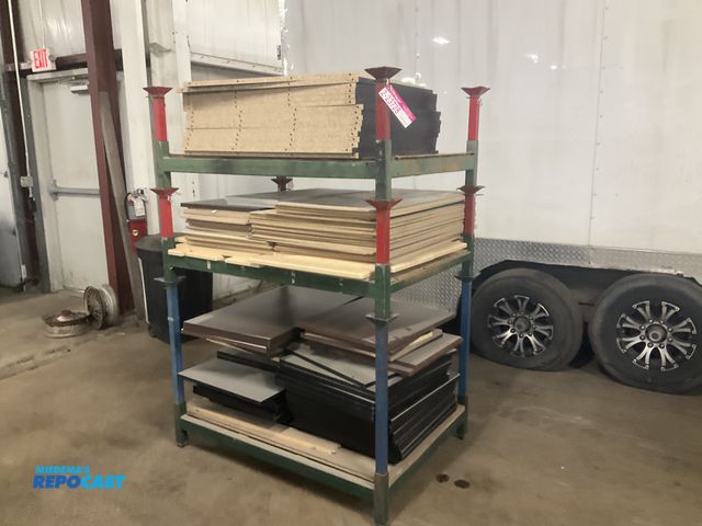 Lot 2-23728 - (3) stackable metal racks 35.5” x 48.5” full of wood cabinet panels/doors