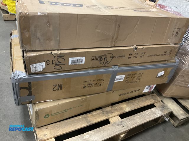 Lot 2-96050 - Skid lot of items including power cable with crossover coffee table with cloud shaped top and fluted...