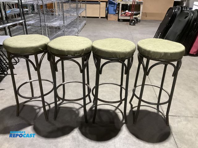 Lot 2-55112 - Lot of (4) matching metal framed bar stools with 3” thick foam/upholstered seats at 32.5” high