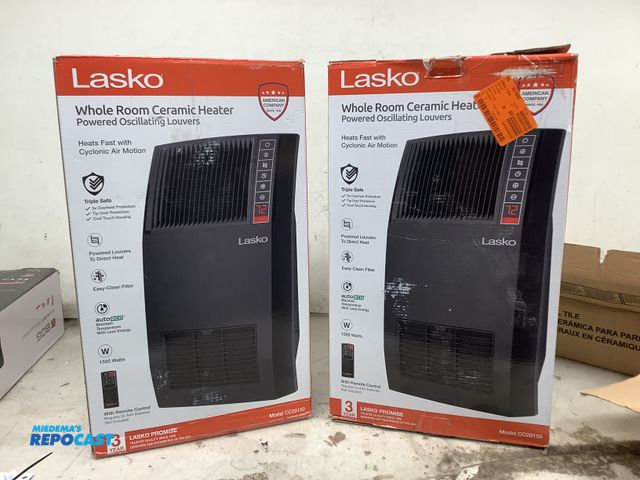 Lot 2-94985 - Lot of (2) Lasko Whole Room Ceramic Heaters with Powered Oscillating Louvers and
Remote Control - Mo...