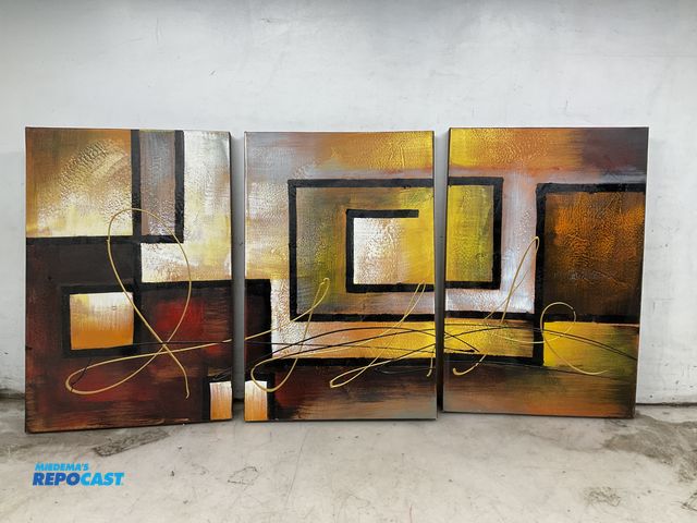 Lot 2-60948 - Set of (3) 15.5” x 23.5” decorative paintings on canvas with wood frames.