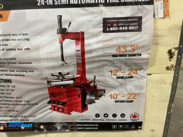 Lot 2-50496 - LandHero 24” Semi Automatic Tire Changer, 110 volt, 10”-22” Outside Clamp, 12”-24” Inside Clamp, 0.8...