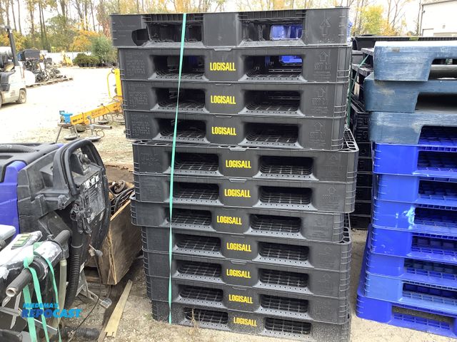 Lot 2-69105 - Lot of (11) plastic pallets, two styles, (10) pallets are Logisall brand