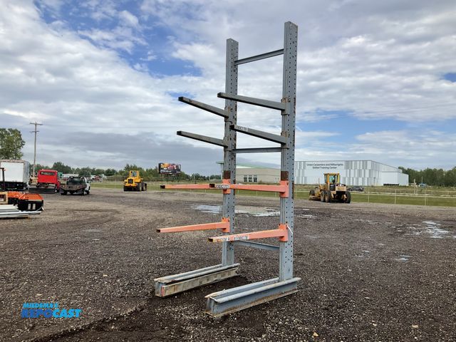 Lot 2-41640 - Metal cantilever rack with pin-on adjustable height rack arms to make four levels, approx 14’T x 59-...