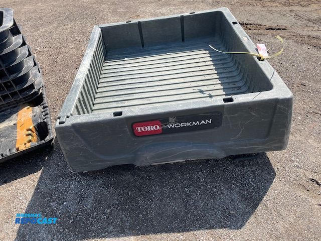Lot 2-10145 - Used dump box removed from a Toro Workman. 55'' wide x 50'' long, pivot pin for tail gate missing in...