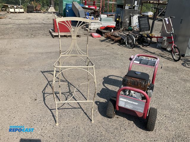 Lot 2-23006 - Metal barstool missing seat cushion and a Coleman Powermate 2400psi Pressure Washer model #PW0872402...