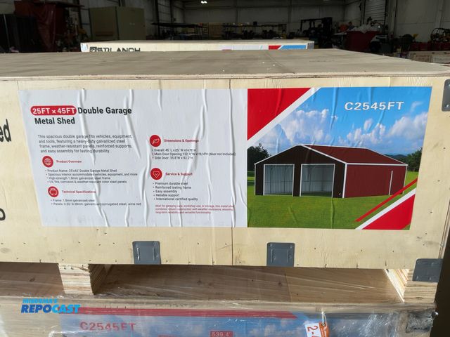 Lot 2-41424 - New SDLANCH 25'x45' Double Garage Metal Shed, Model SDLC2545DGMS, 25' Wide x 45' Long x 14.76' High ...