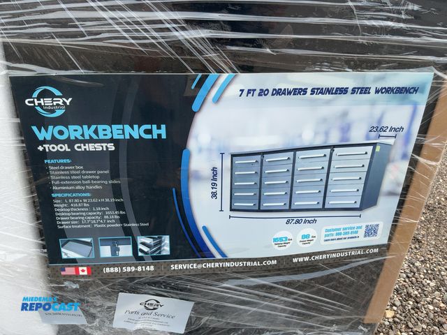 Lot 2-21054 - New Chery Industrial 7' 20-Drawer Steel Workbench, Stainless Steel Top and Drawer Fronts, Full Exten...