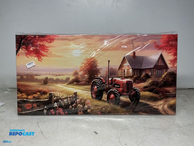 Lot 2-73215 - ANCXWOTER Canvas Wall Art Sunset Landscape Canvas Prints Vintage Red Tractor for Living Room Bedroom...
