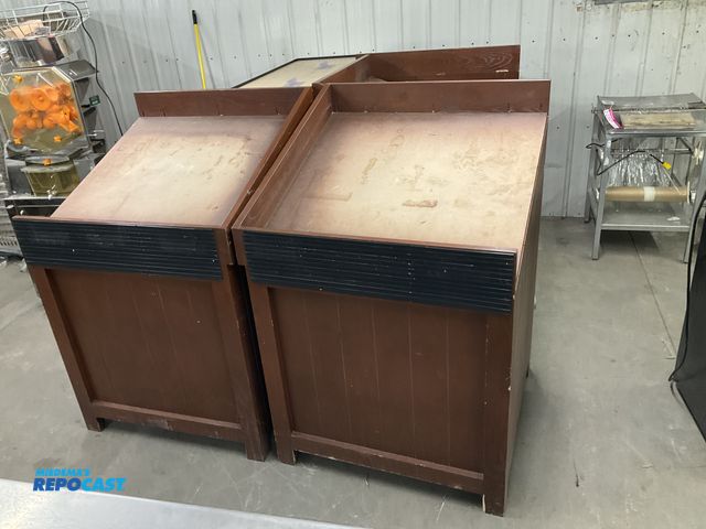 Lot 2-23903 - Lot of assorted retail display stands including. (4) 37” width x 55” height x 36” depth wood stands ...