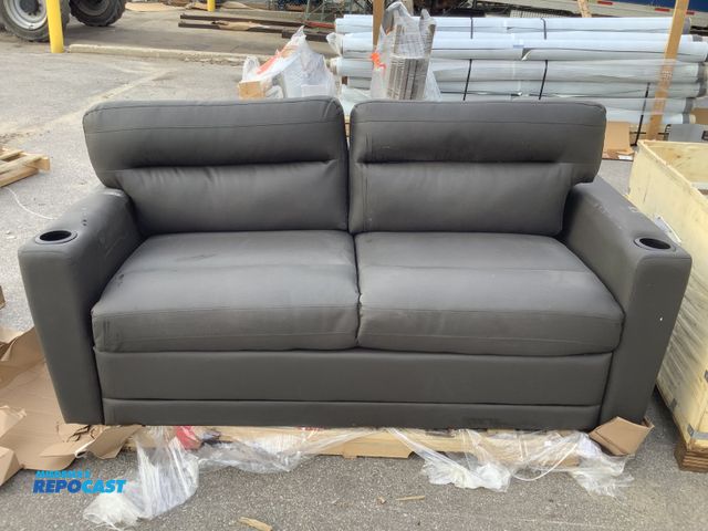 Lot 2-93692 - Gray 2-Cushion RV Sofa w/ Cupholders, 75.5”w x 34”d x 35”h