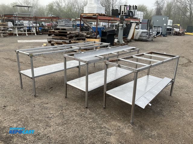 Lot 2-77047 - Lot of (3) Stainless Steel Commercial Kitchen Prep Tables with Bottom Shelves. All are Missing Count...