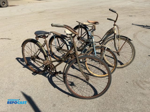 Lot 2-23361 - (3) Antique Bicycles, tires are all flat, scattered rust, Airman, Hawthorne, and Road Master