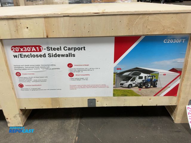 Lot 2-21768 - New SDLANCH 20’x30’ All-Steel Carport with 10’ Enclosed Sidewalls, 12’6” Tall, 10’ Sidewall Height, ...