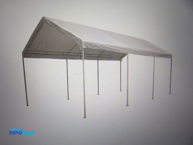 Lot 2-51038 - universal canopy tent, 20ft x 10ft x 9 3/4ft, includes: 8 foot plates, 8 stakes, bungees, frame, roo...