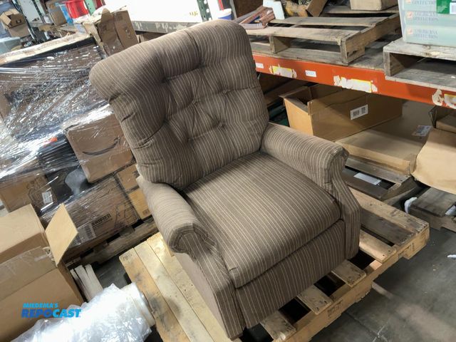 Lot 2-18520 - Brown and tan striped fabric recliner, button design on back rest