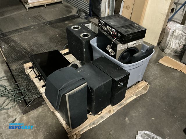 Lot 2-93348 - Skid Lot of Miscellaneous Electronics Including Many Speakers, Amps, TV, and More