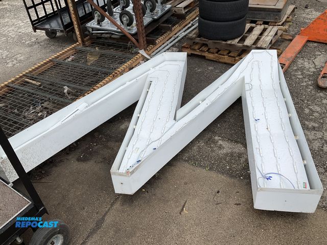 Lot 2-64179 - Large White Metal “M” Light Up Sign measuring diagonally approximately 86” and 117” and thickness is...