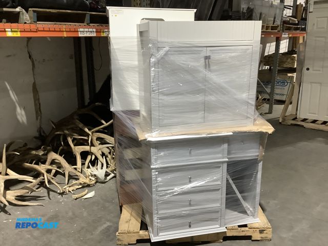 Lot 2-34943 - Skid lot of miscellaneous color and style cabinets and dressers with assorted drawers and cupboards