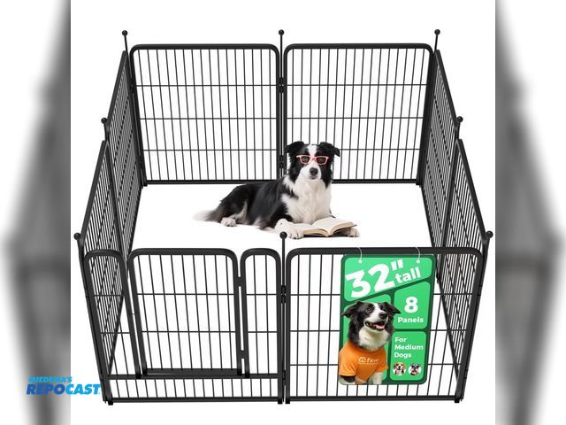 Lot 2-69640 - FXW Pooch bound 32” 8 panel black dog gate