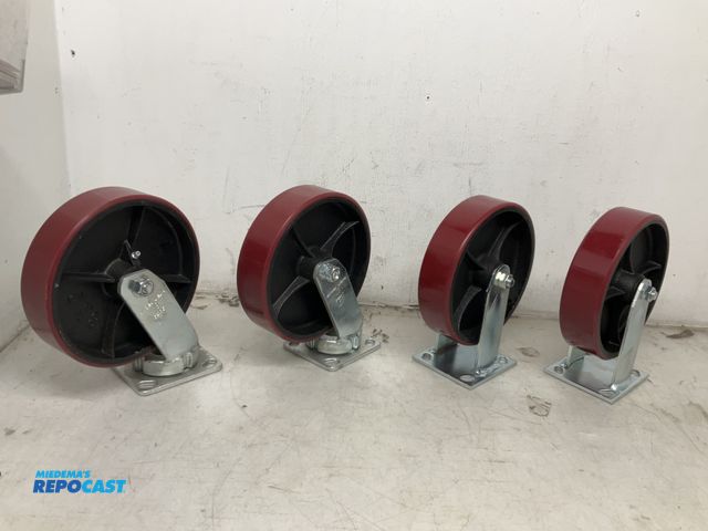 Lot 2-67104 - 4 Heavy Duty 8x2 Wheel Casters, (2) Swivel Casters and (2) Rigid Caster, Steel Core, 1400 lbs