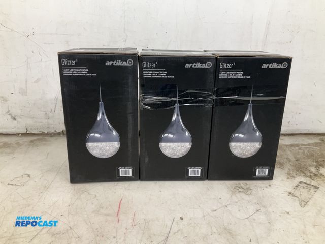 Lot 2-79844 - Lot of (3) Glitzer artika 1-light LED pendant fixture 550 lumens PDT-1GL-RN