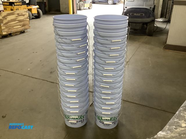Lot 2-37061 - Lot of (30) new 3.5 gallon rounders heavy 70 mil plastic pails with metal handles - 2 stacks of 15