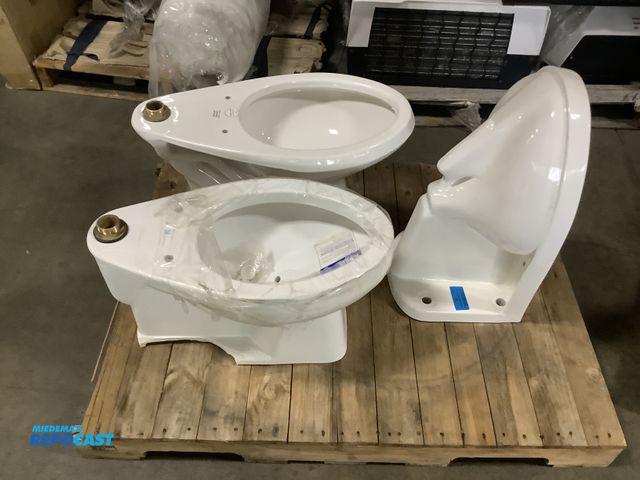 Lot 2-27249 - 3 White Commercial Toilets - one has a cracked base