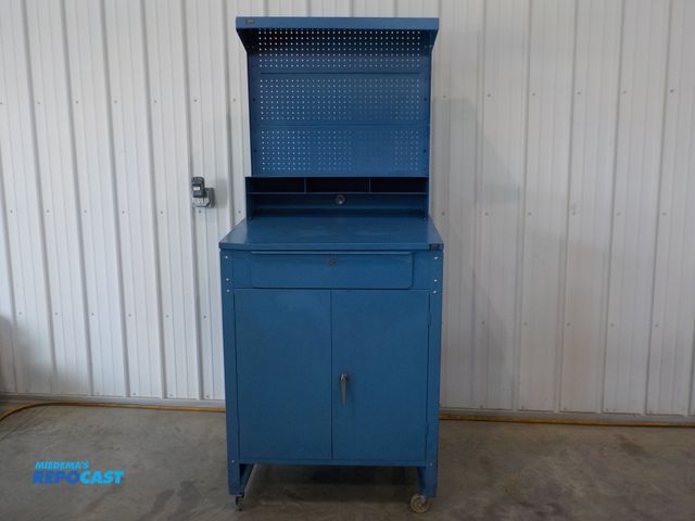 Lot 2-34238 - Global Industrial personal work station. One pull out drawer. Upper cubbies. Hook backwall. Two shel...