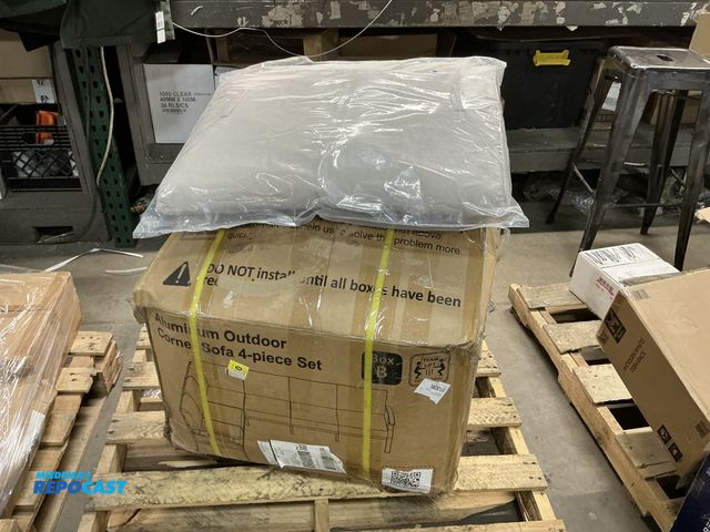 Lot 2-60968 - New Gray-Tan Patio Cushions for Aluminum Outdoor Corner Sofa