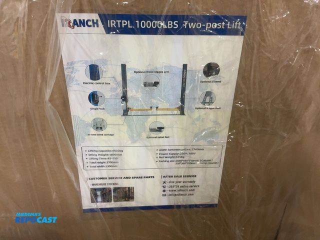 Lot 2-42143 - New IRANCH IRTPL 10,000 lb Capacity Two-Post Vehicle Lift, 1800 MM Lifting Height, Posts are 106-1/2...
