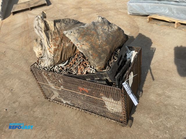Lot 2-11512 - Metal Crate full of assorted Semi Truck Tire Chains, crate is 32”x20”x21” tall