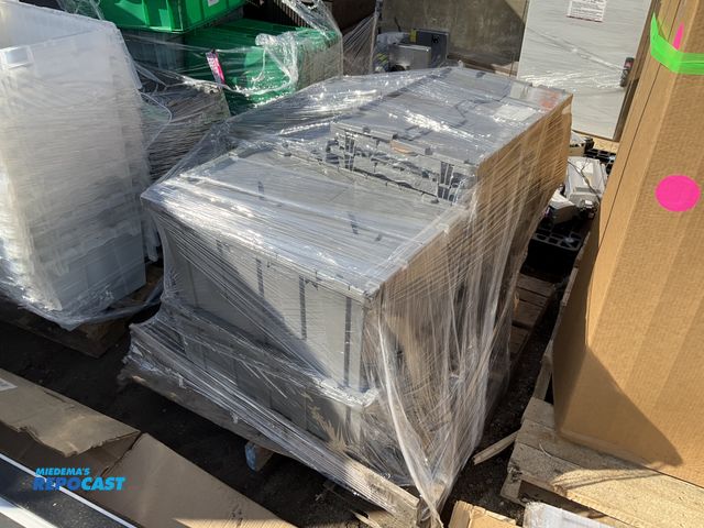 Lot 2-27564 - Skid of light grey 26.5”x17”x12”H plastic storage bins