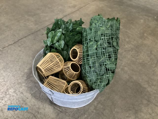 Lot 2-23106 - Lot of assorted artificial ivy vine plants with wooden lantern holders and lights hanging decor