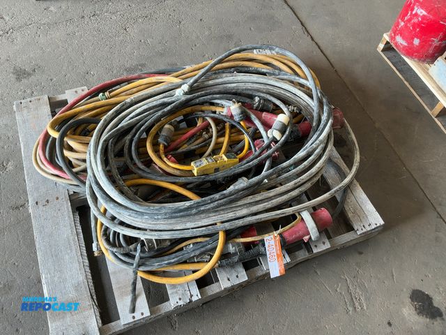 Lot 2-40460 - Skid of Assorted Power Cords and Hoses, includes power cords for 3-phase concrete saws