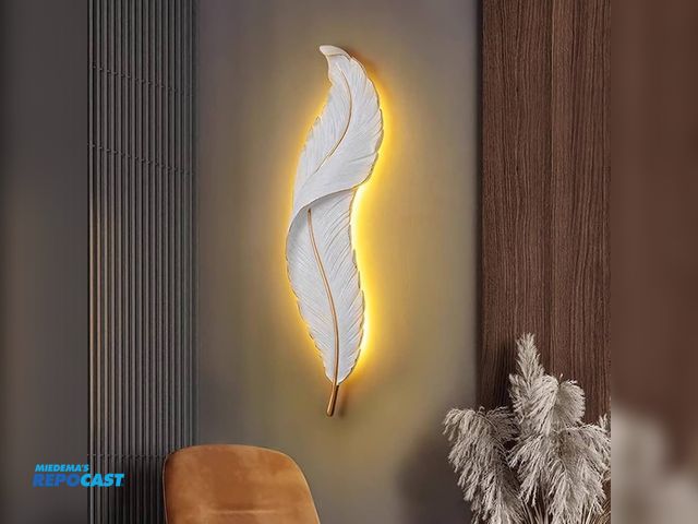 Lot 2-61795 - White and gold feather wall sconce