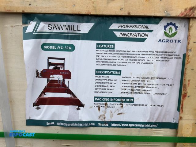 Lot 2-91803 - New AGROTK YC-32G Sawmill Gas Powered