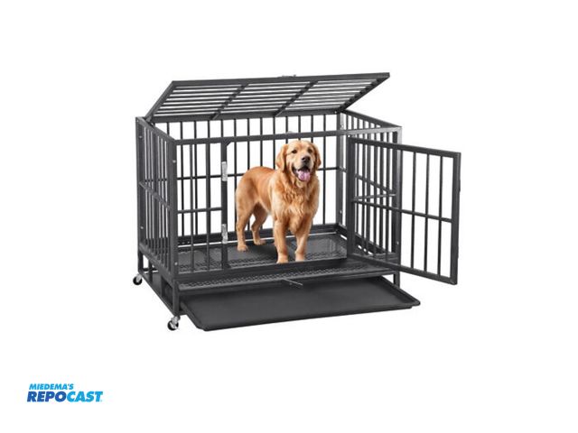 Lot 2-69697 - Heavy duty dog crate: sku:: LCXF-DOG-TP-38-CZ-SINGLE-B - 38-inch heavy-duty, indestructible metal do...