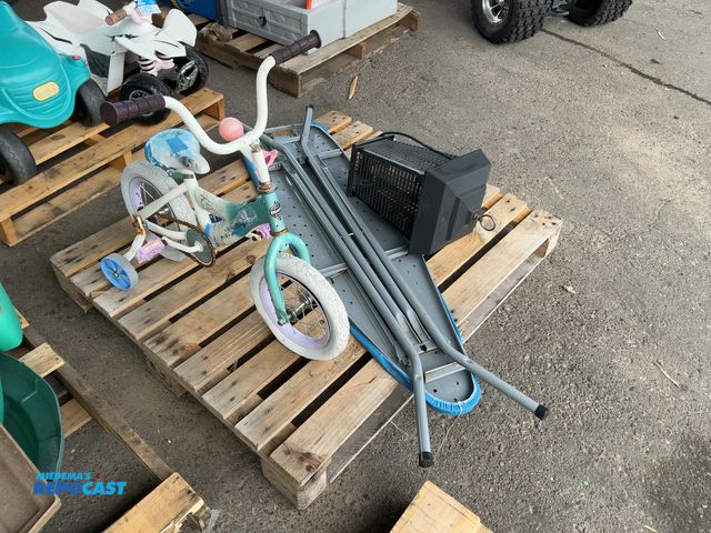 Lot 2-91332 - Skid Lot of a Huffy Frozen-Themed Bike w/ Training Wheels, Ironing Table, and BugFighter Hanging Bug...