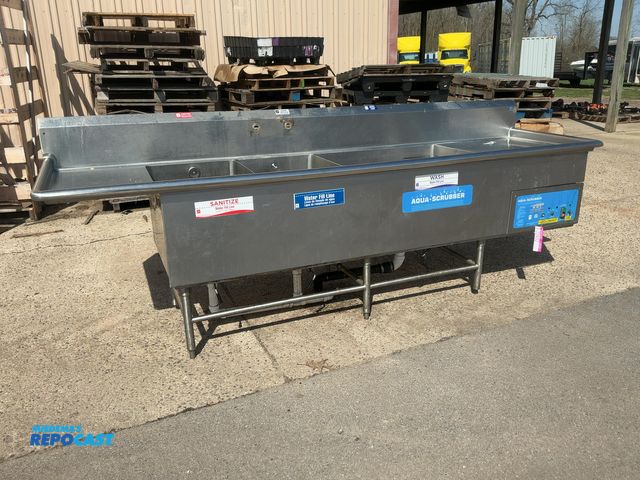 Lot 2-22932 - Aqua Scrubber 3-Basin Stainless Steel Commercial Sink, no faucets, 208-230 Volt Single Phase, missin...