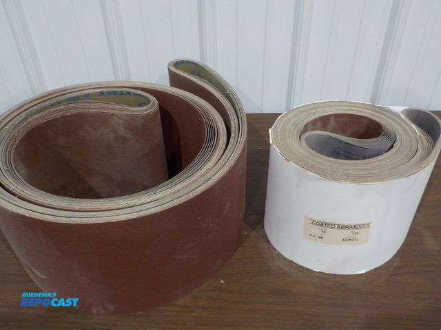 Lot 2-61946 - Industrial machine Sanding Abraives, (1) 8" x 186"-120 grit, (10) KT62X (P-100) - all new